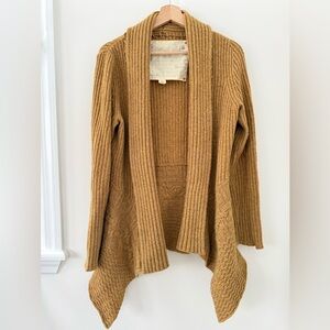 Anthropologie Canary Ribbed Wool Open Front Cardigan Sweater in Mustard Yellow